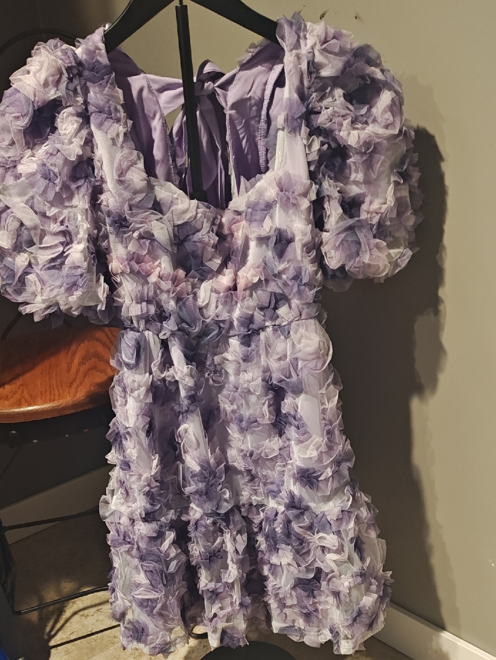Lilac Floral Ruffle Puff-Sleeve Dress for Girls